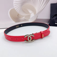 CC 30MM BELT IN CHERRY RED EMBROIDERED CALFSKIN METAL HARDWARE