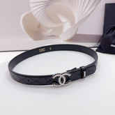 CC 30MM BELT IN BLACK EMBROIDERED CALFSKIN SILVER HARDWARE