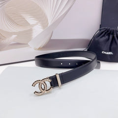 CC 30MM BELT IN BLACK SMOOTH CALFSKIN METAL LOGO