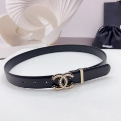 CC 30MM BELT IN BLACK SMOOTH CALFSKIN METAL LOGO