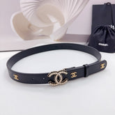 CC 30MM BELT IN BLACK SMOOTH CALFSKIN METAL LOGO GOLD HARDWARE
