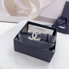 CC 30MM BELT IN BLACK CALFSKIN METAL HARDWARE