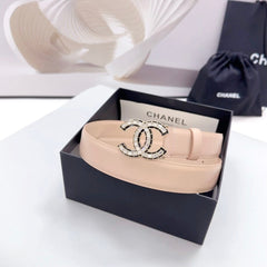 CC 30MM BELT IN ALMOND BEIGE CALFSKIN METAL HARDWARE