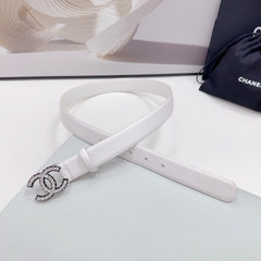 CC 30MM BELT IN WHITE CALFSKIN METAL HARDWARE