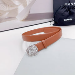 CC 30MM BELT IN ALLOY ORANGE CALFSKIN SILVER HARDWARE ATTACH PEARLS