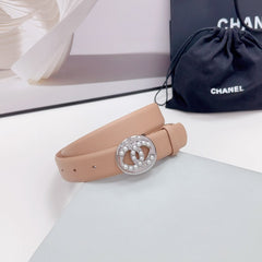 CC 30MM BELT IN DESERT SAND CALFSKIN SILVER HARDWARE ATTACH PEARLS