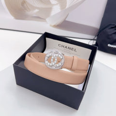 CC 30MM BELT IN DESERT SAND CALFSKIN SILVER HARDWARE ATTACH PEARLS