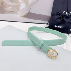 CC 30MM BELT IN GREEN MINT CALFSKIN GOLD HARDWARE ATTACH PEARLS