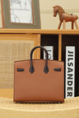 BIRKIN FAUBOURG TOUCH 20 IN CHOCOLATE MIX BRONZE BROWN CALFSKIN WITH SILVER HARDWARE