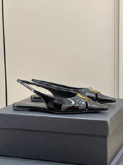 SL BABYLONE SLINGBACK FLAT BLACK POLISHED CALFSKIN
