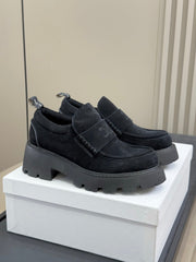 CELINE 25S SERIN CHUNKY LOAFERS 50MM IN BLACK SUEDE
