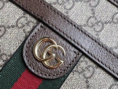 OPHIDIA 21 GG SMALL SHOULDER BAG IN BEIGE CANVAS AND BROWN CALFSKIN