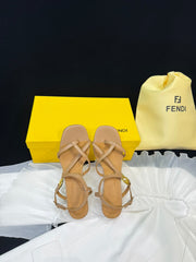 FENDI FFOLD MEDIUM-HEELED 55 MM SANDALS IN BRONZE BROWN LAMBSKIN WITH GOLD HARDWARE