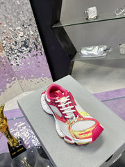 STAPLER SNEAKER IN WHITE, PINK, NEON YELLOW AND SILVER POLYURETHANE AND POLYESTER