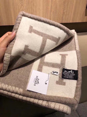 AVALON III THROW BLANKET 175 CM IN KHAKI BROWN WOOL AND CASHMERE 351745