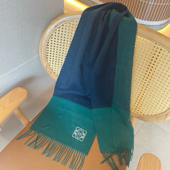 SCARF 180 CM IN TEAL GREEN MIX NAVY BLUE WOOL AND CASHMERE 415204