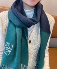 SCARF 180 CM IN TEAL GREEN MIX NAVY BLUE WOOL AND CASHMERE 415204