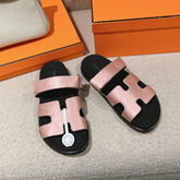 CHYPRE SANDAL BLACK MIX PASTEL PINK CALFSKIN