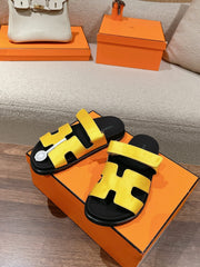 CHYPRE SANDAL BLACK MIX BRIGHT YELLOW CALFSKIN