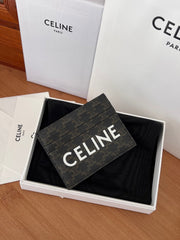 CELINE 25S CARD HOLDER WITH TRIOMPHE LOGO PRINT 11 IN BLACK TRIOPMHE CALFSKIN