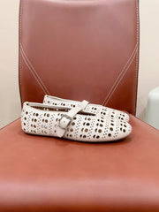 ALAIA HOLLOW BALLET FLAT IN BEIGE LAMBSKIN