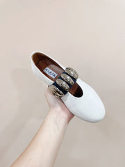 ALAIA TRIBALE BALLET FLATS IN WHITE LAMBSKIN