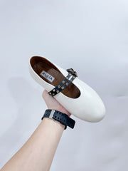 ALAIA MARY JANE SHOES IN WHITE LAMBSKIN WITH GOLD HARDWARE