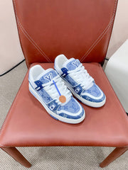 LV TRAINER SNEAKER IN CERULEAN BLUE MONOGRAM DENIM