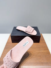 ALAIA FLAT SANDALS WITH PERFORATED STRAPS 25S IN LIGHT PINK SUEDE