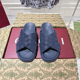 GG SLIDES IN NAVY BLUE SUEDE WITH EMBOSSED LOGO STYLE 10