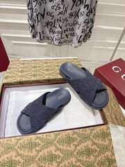 GG SLIDES IN NAVY BLUE SUEDE WITH EMBOSSED LOGO STYLE 10