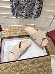 GG SLIDES IN NUDE BEIGE SUEDE WITH EMBOSSED LOGO STYLE 7
