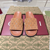 GG SLIDES IN BURNT ORANGE SUEDE WITH EMBOSSED LOGO STYLE 5