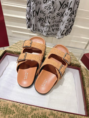 SANDALS IN BURNT ORANGE SUEDE EMBOSSED LOGO SILVER HARDWARE