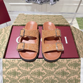 SANDALS IN BURNT ORANGE SUEDE EMBOSSED LOGO SILVER HARDWARE