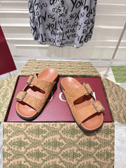 SANDALS IN BURNT ORANGE SUEDE EMBOSSED LOGO SILVER HARDWARE