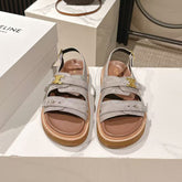 CELINE 25S TIPPI TRIOMPHE SANDAL IN LIGHT GRAY CALFSKIN SUEDE