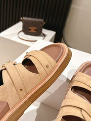 CELINE 25S TIPPI TRIOMPHE SANDAL IN LIGHT BROWN CALFSKIN SUEDE