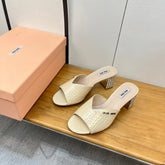 JEWELLED HEEL 55 MULE SANDALS IN PALE YELLOW CALFSKIN