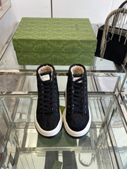 GG HIGH TOP SNEAKER IN BLACK CANVAS WITH BEIGE FLEECE LINING