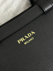 PRADA 25S BUCKLE MEDIUM HANDBAG 28 IN BLACK CALFSKIN GOLD HARDWRE