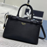 PRADA 25S BUCKLE MEDIUM HANDBAG 28 IN BLACK CALFSKIN GOLD HARDWARE