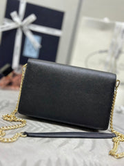 PRADA 25S SAFFIANO SHOULDER BAG 21 IN BLACK CALFSKIN GOLD HARDWARE