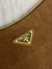PRADA 25S AIMEE SHOULDER BAG 39 IN BROWN SUEDE