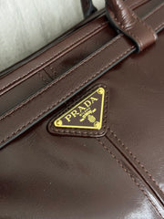 PRADA 25S BONNIE EXTRA-LARGE 42 IN DARK BROWN GLOSSY CALFSKIN GOLD HARDWRE