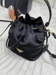 PRADA 25S BUCKET BAG 19 IN BLACK VELVET GOLD HARDWRE