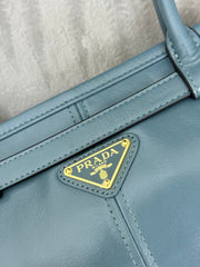PRADA 25S BONNIE LARGE HANDBAG 38 IN LIGHT BLUE GLOSSY CALFSKIN GOLD HARDWARE
