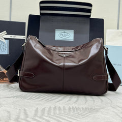 PRADA 25S SHOULDER BAG 35 IN DARK BROWN CALFSKIN SILVER HARDWRE