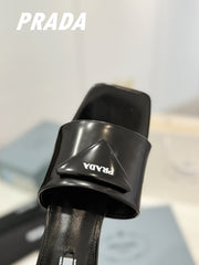 PRA BRUSHED LEATHER HEELED SLIDES BLACK