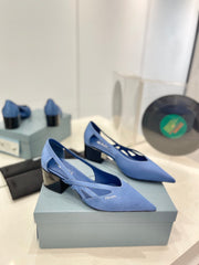PRA STRAP CUT-OUT PUMPS CERULEAN SATIN